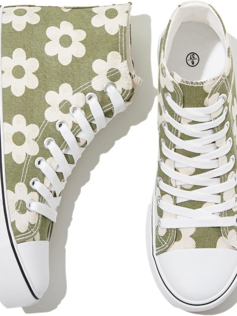 Women's Olive High Top Lace up Casual Comfortable Canvas Sneakers Shoes